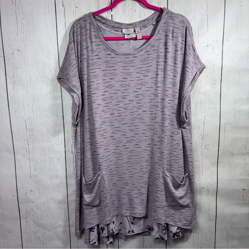 LOGO Lori Goldstein Lavender 2 Piece Tunic Top 3X Lagenlook Boho Floral Relaxed